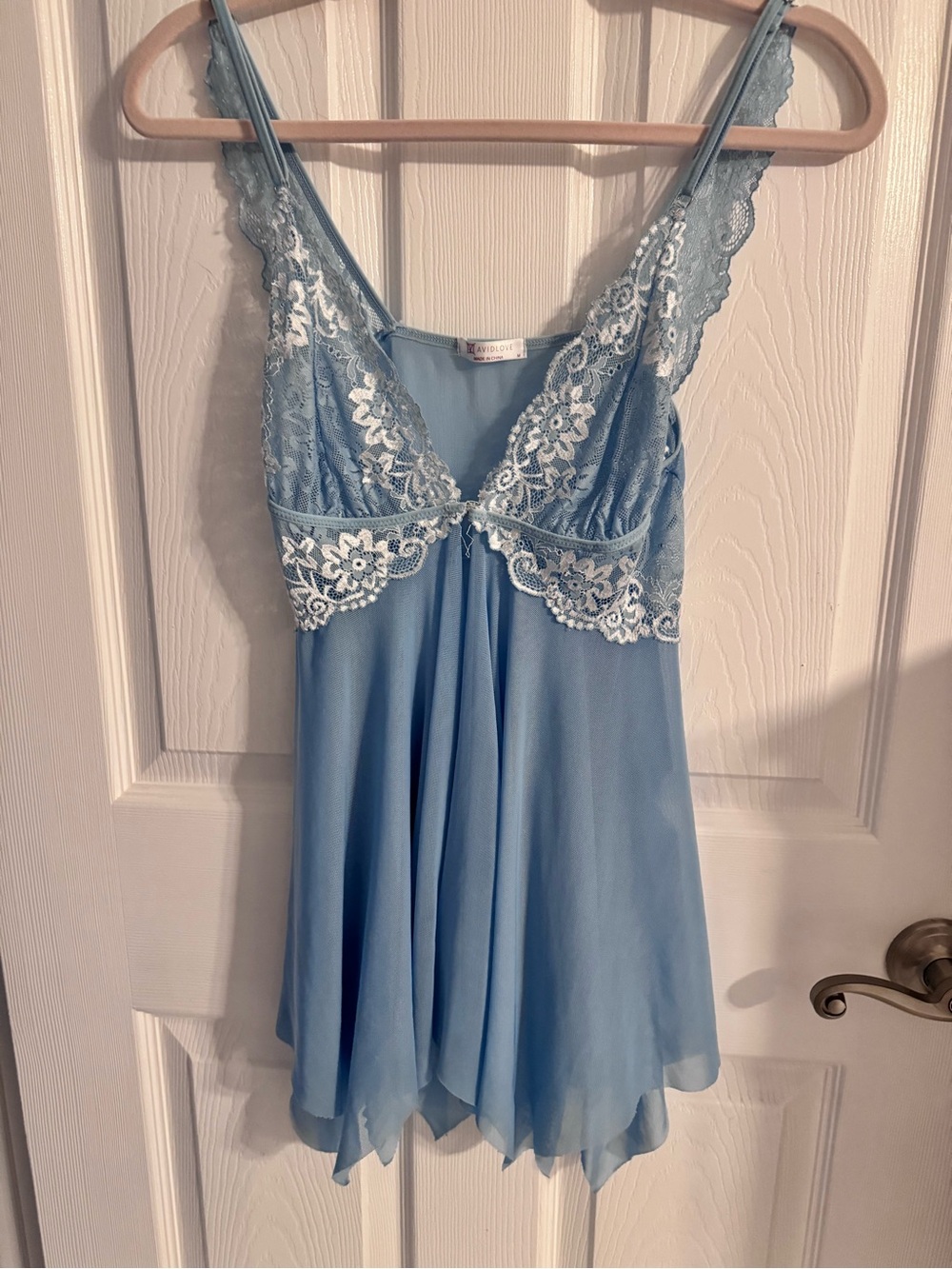 Light Blue Lace Trim Chemise - Unbranded